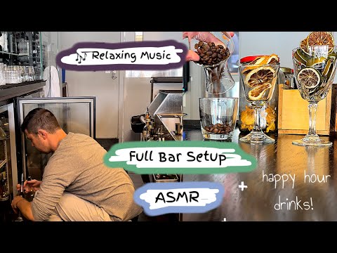 Bartenders opening shift VLOG✨| My Full Bar Setup🍸🫒 [asmr] + happy hour drinks!
